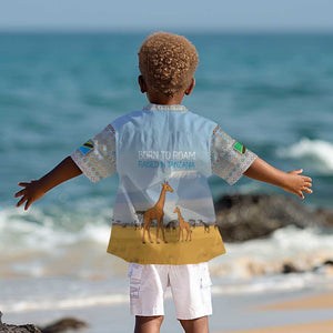 Tanzania Safari Giraffe Kid Hawaiian Shirt - Tribal Patterns and Mount Kilimanjaro Scene