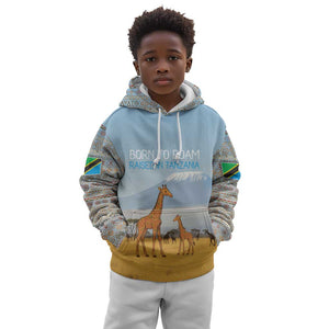 Tanzania Safari Giraffe Kid Hoodie - Tribal Patterns and Mount Kilimanjaro Scene