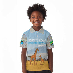Tanzania Safari Giraffe Kid Polo Shirt - Tribal Patterns and Mount Kilimanjaro Scene
