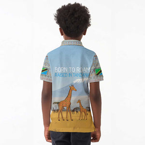 Tanzania Safari Giraffe Kid Polo Shirt - Tribal Patterns and Mount Kilimanjaro Scene