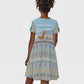 Tanzania Safari Giraffe Kid Short Sleeve Dress - Tribal Patterns and Mount Kilimanjaro Scene
