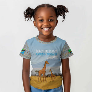 Tanzania Safari Giraffe Kid T shirt - Tribal Patterns and Mount Kilimanjaro Scene