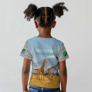 Tanzania Safari Giraffe Kid T shirt - Tribal Patterns and Mount Kilimanjaro Scene