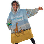 Tanzania Safari Giraffe Kid Wearable Blanket Hoodie - Tribal Patterns and Mount Kilimanjaro Scene