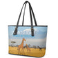 Tanzania Safari Giraffe Leather Tote Bag - Tribal Patterns and Mount Kilimanjaro Scene