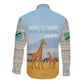 Tanzania Safari Giraffe Long Sleeve Button Shirt - Tribal Patterns and Mount Kilimanjaro Scene
