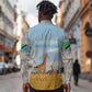 Tanzania Safari Giraffe Long Sleeve Button Shirt - Tribal Patterns and Mount Kilimanjaro Scene