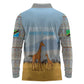 Tanzania Safari Giraffe Long Sleeve Polo Shirt - Tribal Patterns and Mount Kilimanjaro Scene