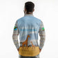 Tanzania Safari Giraffe Long Sleeve Polo Shirt - Tribal Patterns and Mount Kilimanjaro Scene