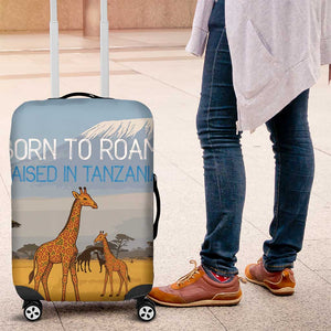Tanzania Safari Giraffe Luggage Cover - Tribal Patterns and Mount Kilimanjaro Scene