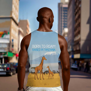 Tanzania Safari Giraffe Men Tank Top - Tribal Patterns and Mount Kilimanjaro Scene