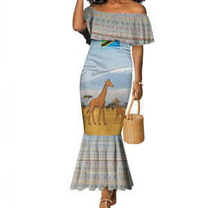 Tanzania Safari Giraffe Mermaid Dress - Tribal Patterns and Mount Kilimanjaro Scene