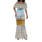 Tanzania Safari Giraffe Mermaid Dress - Tribal Patterns and Mount Kilimanjaro Scene