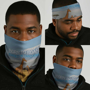 Tanzania Safari Giraffe Neck Gaiter - Tribal Patterns and Mount Kilimanjaro Scene TS04