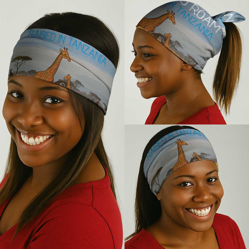 Tanzania Safari Giraffe Neck Gaiter - Tribal Patterns and Mount Kilimanjaro Scene TS04