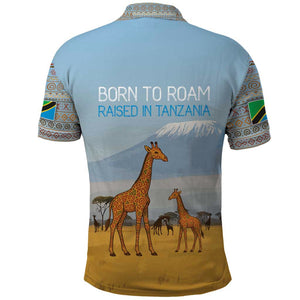 Tanzania Safari Giraffe Polo Shirt - Tribal Patterns and Mount Kilimanjaro Scene