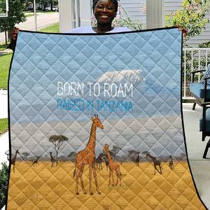 Tanzania Safari Giraffe Quilt - Tribal Patterns and Mount Kilimanjaro Scene