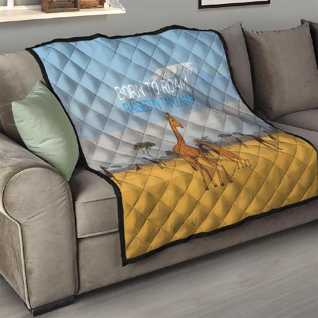 Tanzania Safari Giraffe Quilt - Tribal Patterns and Mount Kilimanjaro Scene