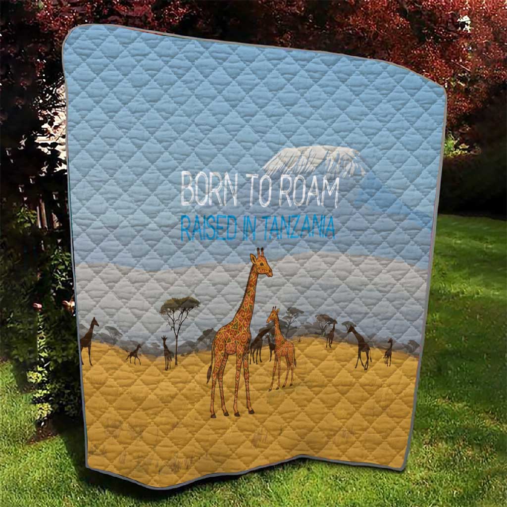 Tanzania Safari Giraffe Quilt - Tribal Patterns and Mount Kilimanjaro Scene