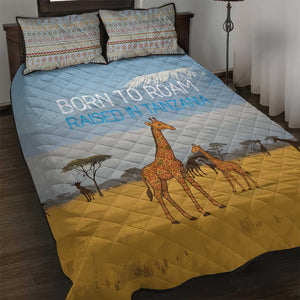 Tanzania Safari Giraffe Quilt Bed Set - Tribal Patterns and Mount Kilimanjaro Scene