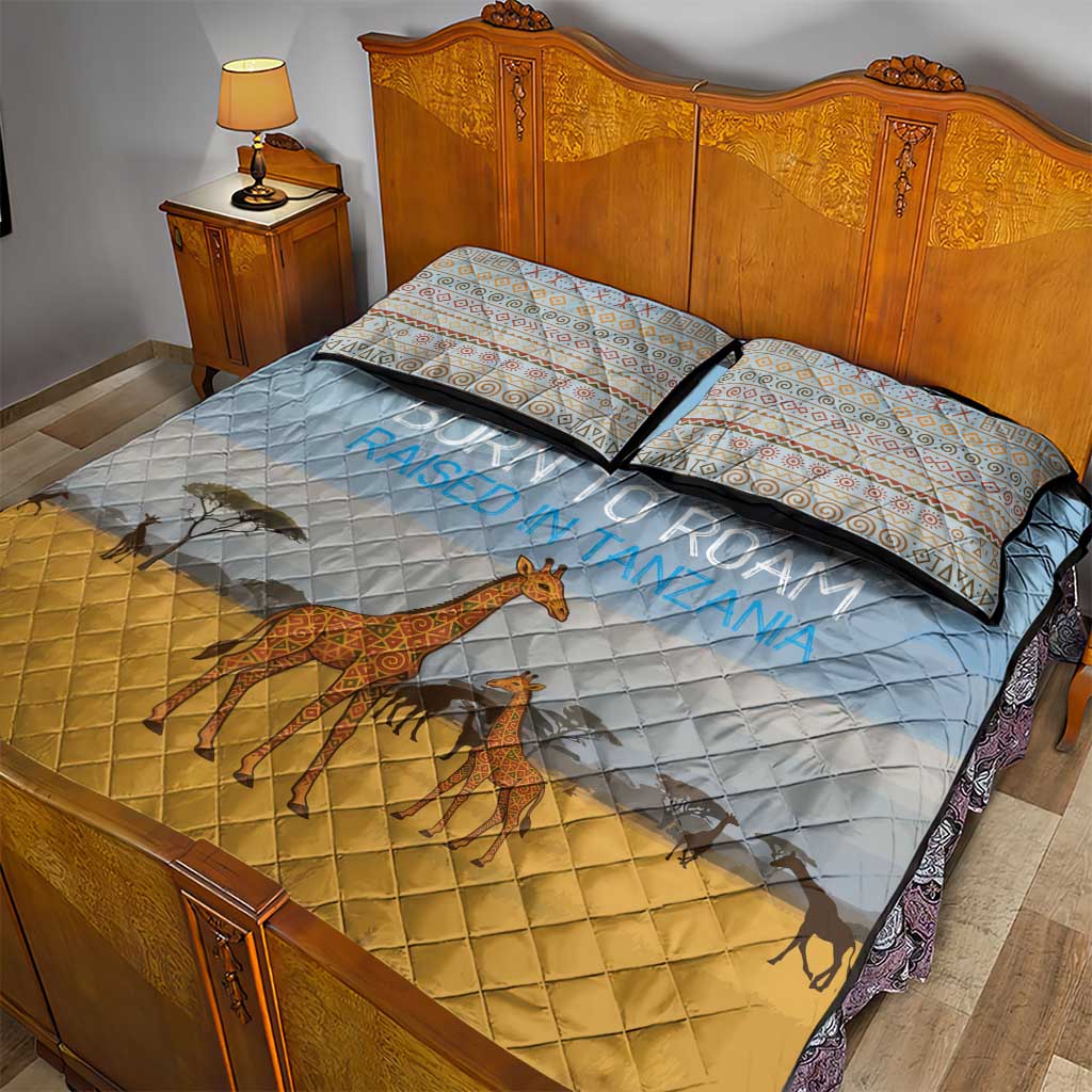 Tanzania Safari Giraffe Quilt Bed Set - Tribal Patterns and Mount Kilimanjaro Scene