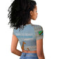 Tanzania Safari Giraffe Raglan Cropped T shirt - Tribal Patterns and Mount Kilimanjaro Scene