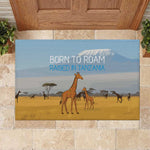 Tanzania Safari Giraffe Rubber Doormat - Tribal Patterns and Mount Kilimanjaro Scene