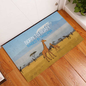 Tanzania Safari Giraffe Rubber Doormat - Tribal Patterns and Mount Kilimanjaro Scene