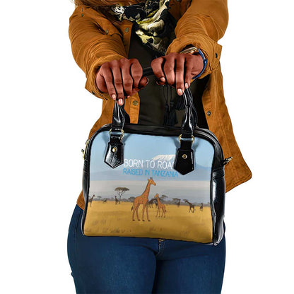 Tanzania Safari Giraffe Shoulder Handbag - Tribal Patterns and Mount Kilimanjaro Scene