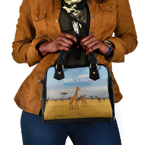 Tanzania Safari Giraffe Shoulder Handbag - Tribal Patterns and Mount Kilimanjaro Scene