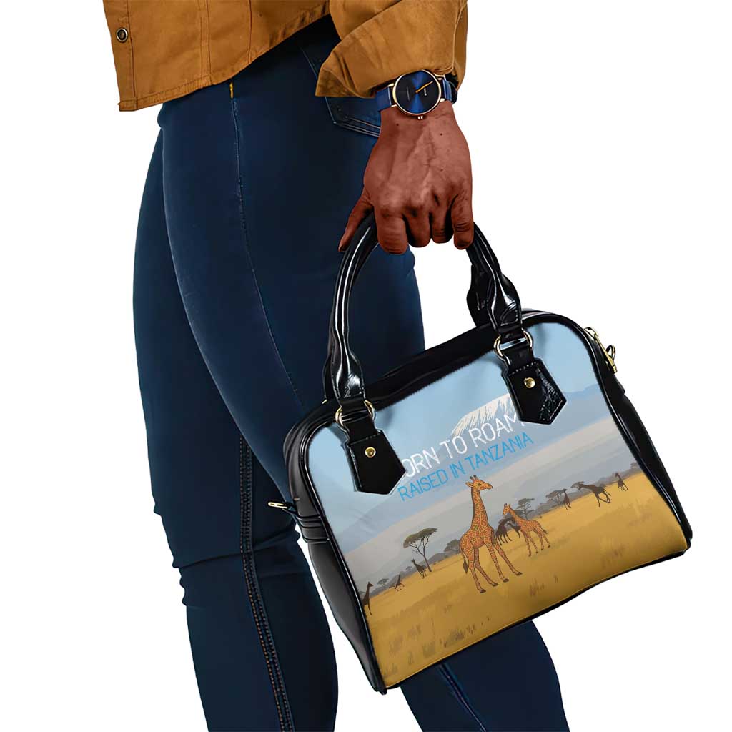 Tanzania Safari Giraffe Shoulder Handbag - Tribal Patterns and Mount Kilimanjaro Scene