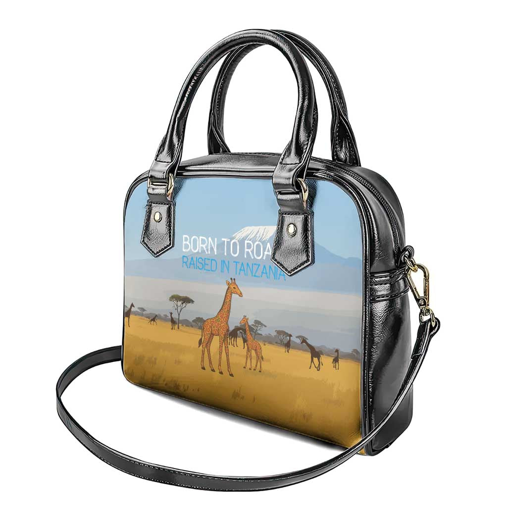 Tanzania Safari Giraffe Shoulder Handbag - Tribal Patterns and Mount Kilimanjaro Scene