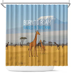 Tanzania Safari Giraffe Shower Curtain - Tribal Patterns and Mount Kilimanjaro Scene