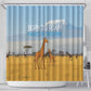 Tanzania Safari Giraffe Shower Curtain - Tribal Patterns and Mount Kilimanjaro Scene