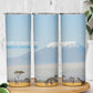 Tanzania Safari Giraffe Skinny Tumbler - Tribal Patterns and Mount Kilimanjaro Scene