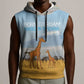 Tanzania Safari Giraffe Sleeveless Hoodie - Tribal Patterns and Mount Kilimanjaro Scene - African Pride