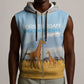 Tanzania Safari Giraffe Sleeveless Zip Hoodie - Tribal Patterns and Mount Kilimanjaro Scene - African Pride