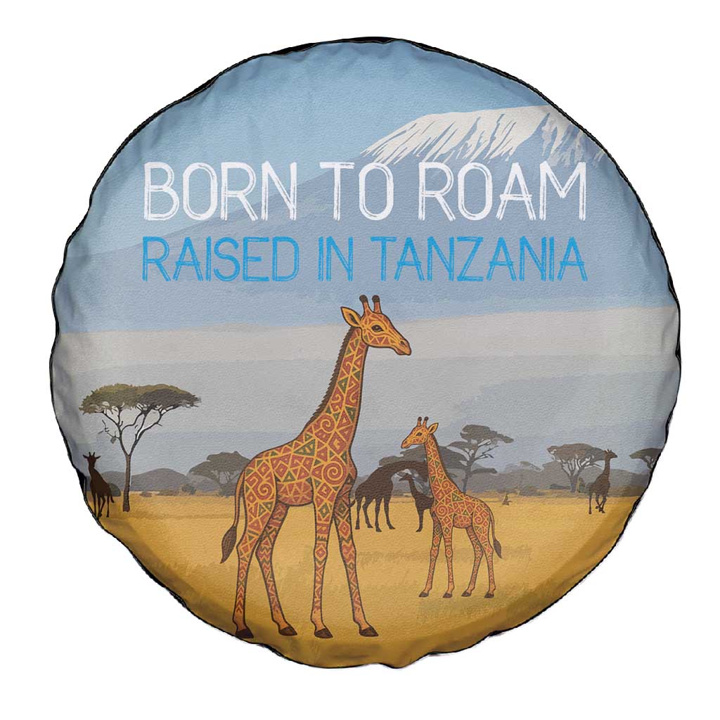 Tanzania Safari Giraffe Spare Tire Cover - Tribal Patterns and Mount Kilimanjaro Scene