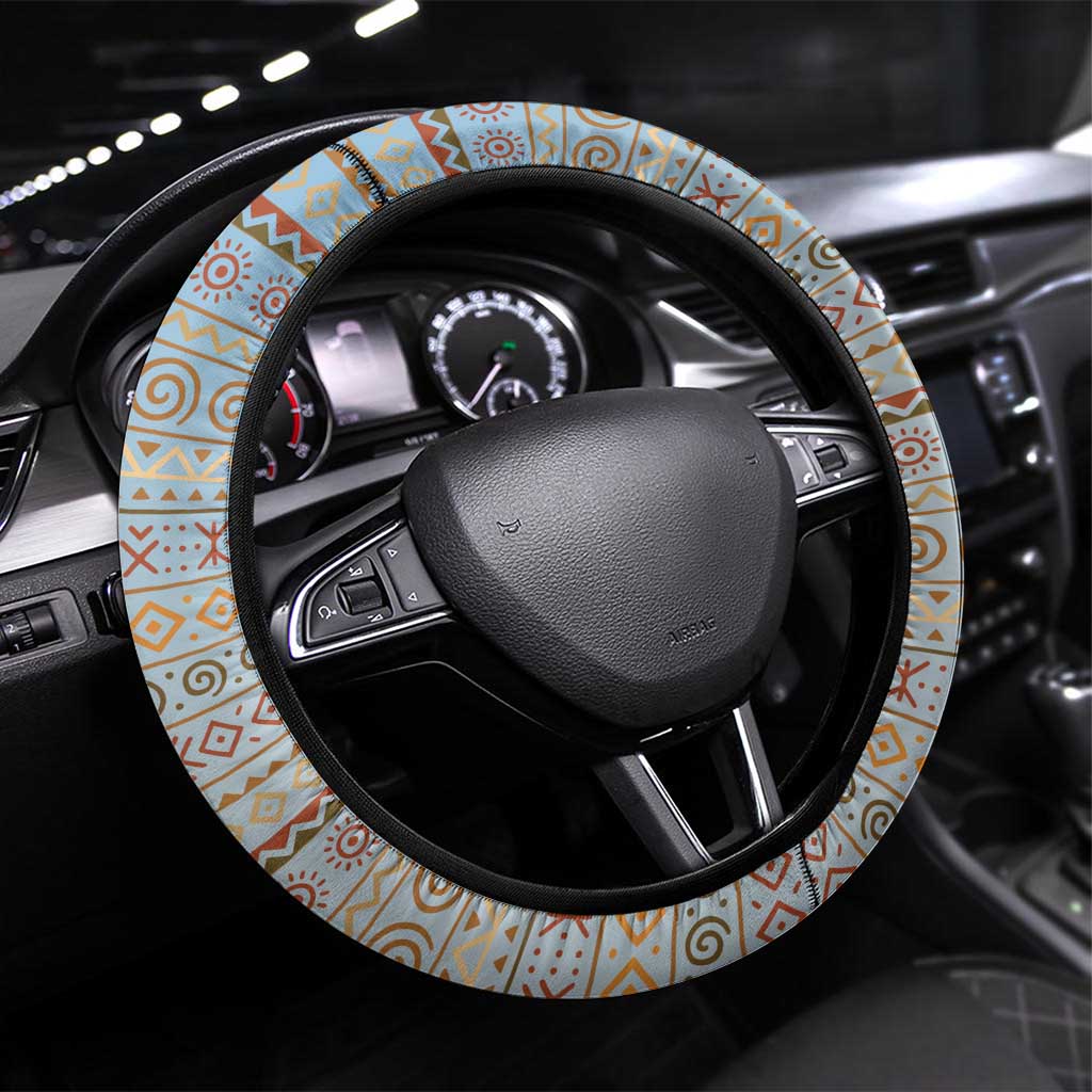 Tanzania Safari Giraffe Steering Wheel Cover - Tribal Patterns and Mount Kilimanjaro Scene