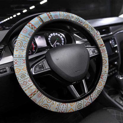 Tanzania Safari Giraffe Steering Wheel Cover - Tribal Patterns and Mount Kilimanjaro Scene
