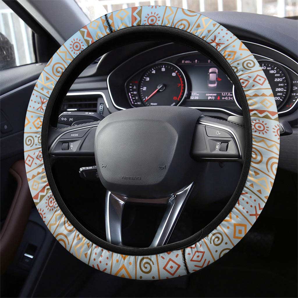 Tanzania Safari Giraffe Steering Wheel Cover - Tribal Patterns and Mount Kilimanjaro Scene