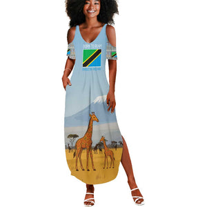 Tanzania Safari Giraffe Summer Maxi Dress - Tribal Patterns and Mount Kilimanjaro Scene