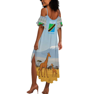 Tanzania Safari Giraffe Summer Maxi Dress - Tribal Patterns and Mount Kilimanjaro Scene