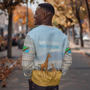 Tanzania Safari Giraffe Sweatshirt - Tribal Patterns and Mount Kilimanjaro Scene