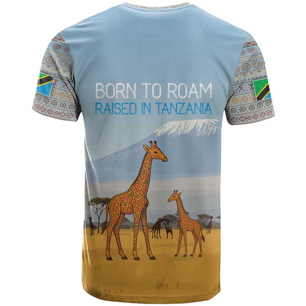 Tanzania Safari Giraffe T shirt - Tribal Patterns and Mount Kilimanjaro Scene