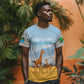 Tanzania Safari Giraffe T shirt - Tribal Patterns and Mount Kilimanjaro Scene