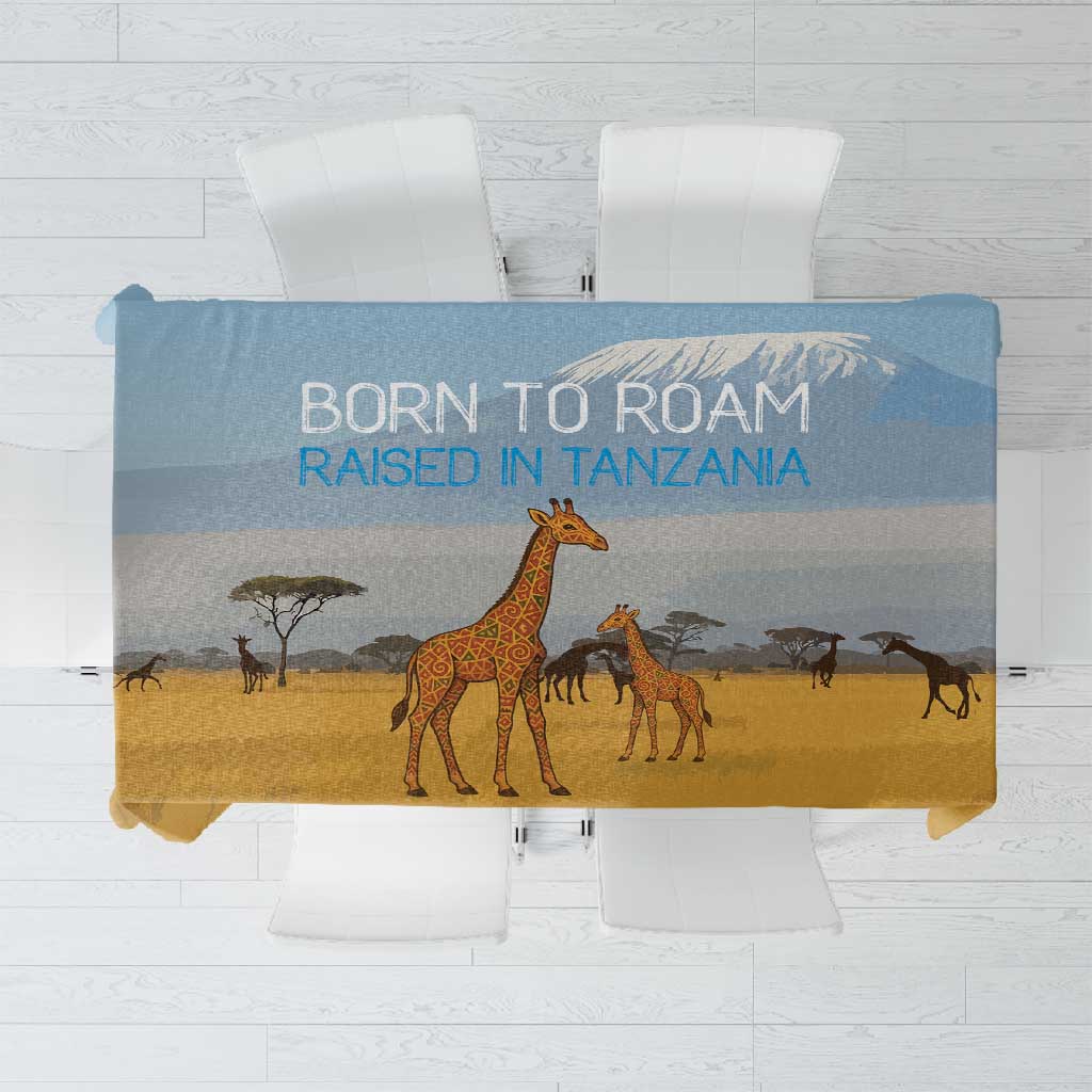 Tanzania Safari Giraffe Tablecloth - Tribal Patterns and Mount Kilimanjaro Scene