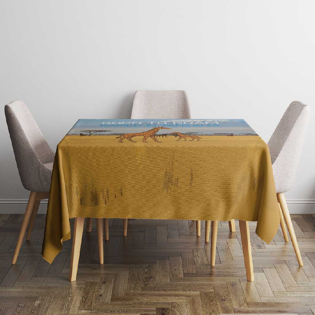 Tanzania Safari Giraffe Tablecloth - Tribal Patterns and Mount Kilimanjaro Scene