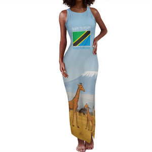 Tanzania Safari Giraffe Tank Maxi Dress - Tribal Patterns and Mount Kilimanjaro Scene