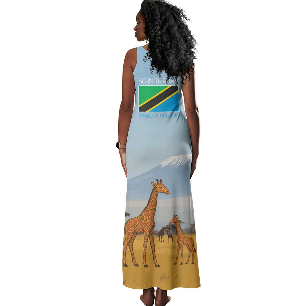 Tanzania Safari Giraffe Tank Maxi Dress - Tribal Patterns and Mount Kilimanjaro Scene